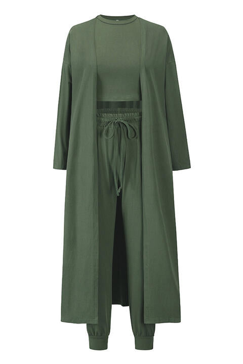 Tank, Pants, and Cardigan Set with Pockets - Mulberry Skies