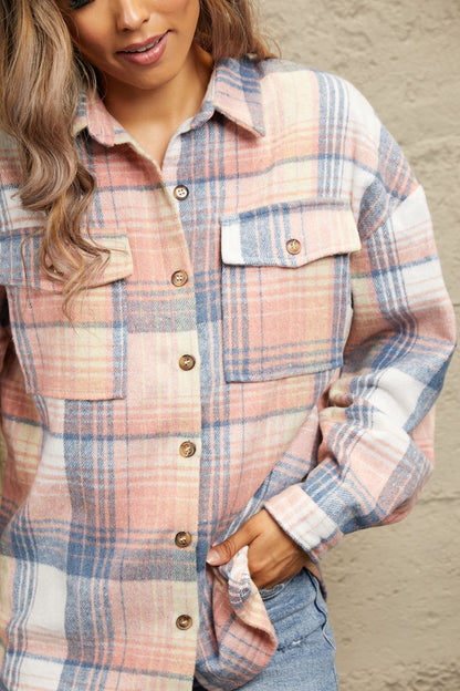 Plaid Dropped Shoulder Shacket - Mulberry Skies