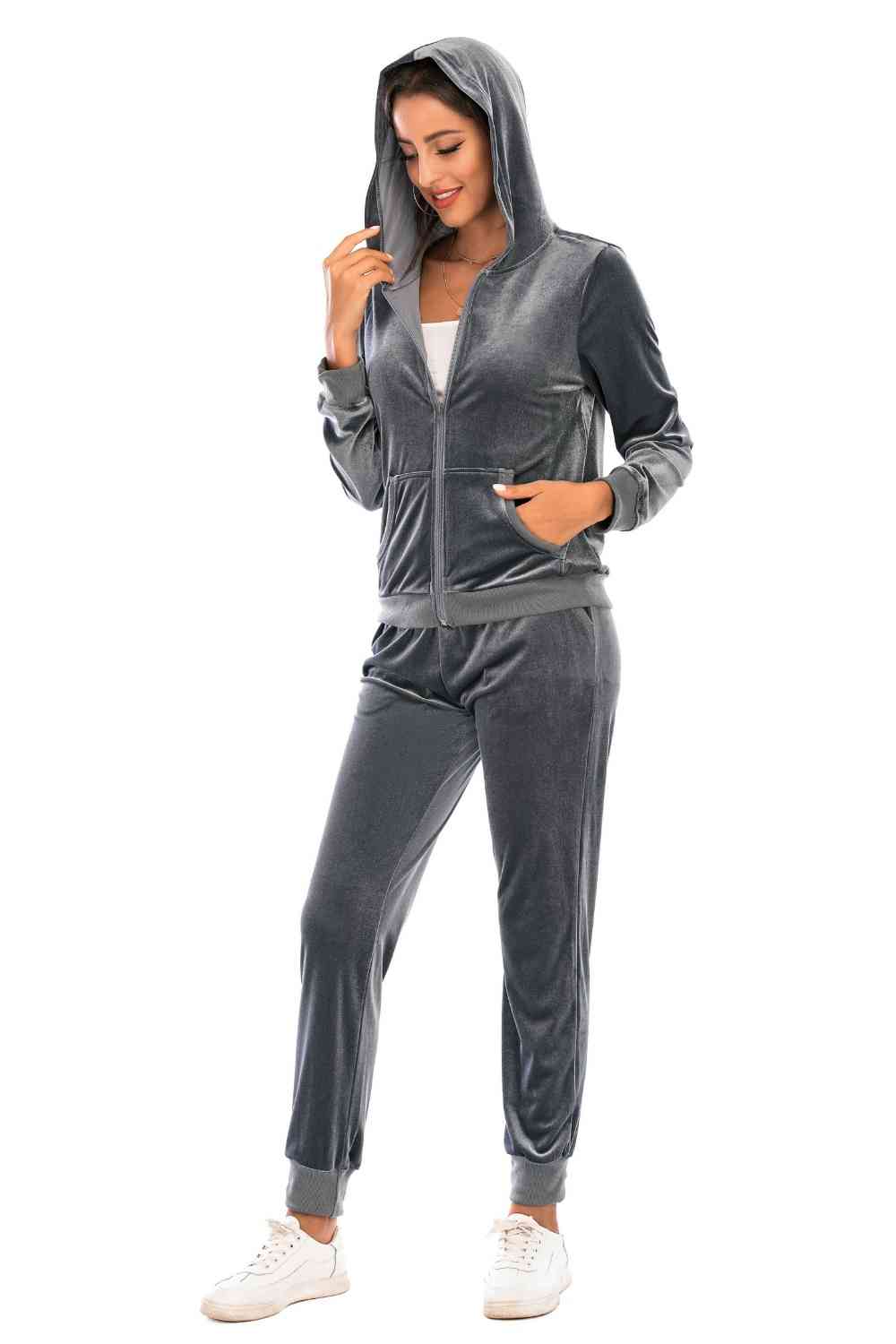 Zip-Up Hooded Jacket and Pants Set - Mulberry Skies