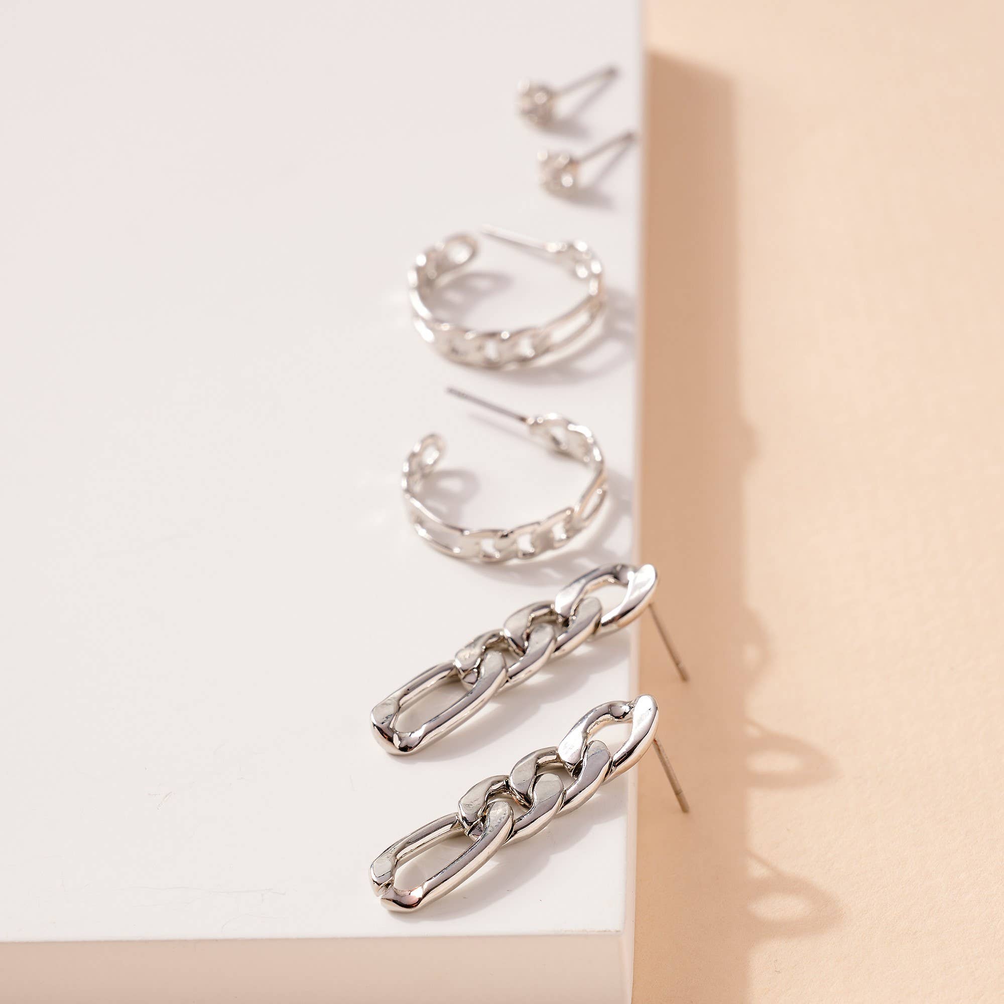 Chain Linked Earrings Set-Mulberry Skies