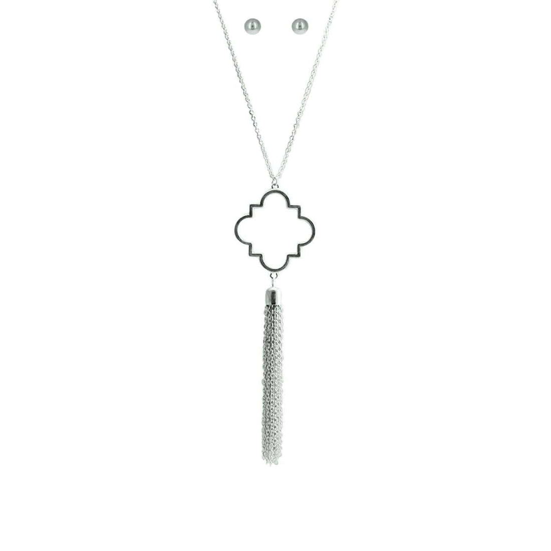 Silver Geometric Tassel Necklace & Earring Set-Mulberry Skies