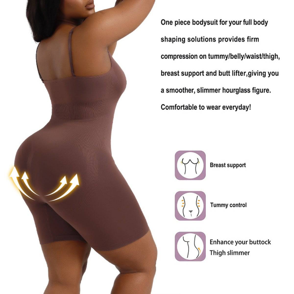 Solid Butt Lift Tummy Control Shaping Bodysuit-Mulberry Skies