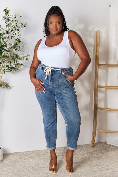 Judy Blue High Waist Drawstring Denim Jeans - Mulberry Skies