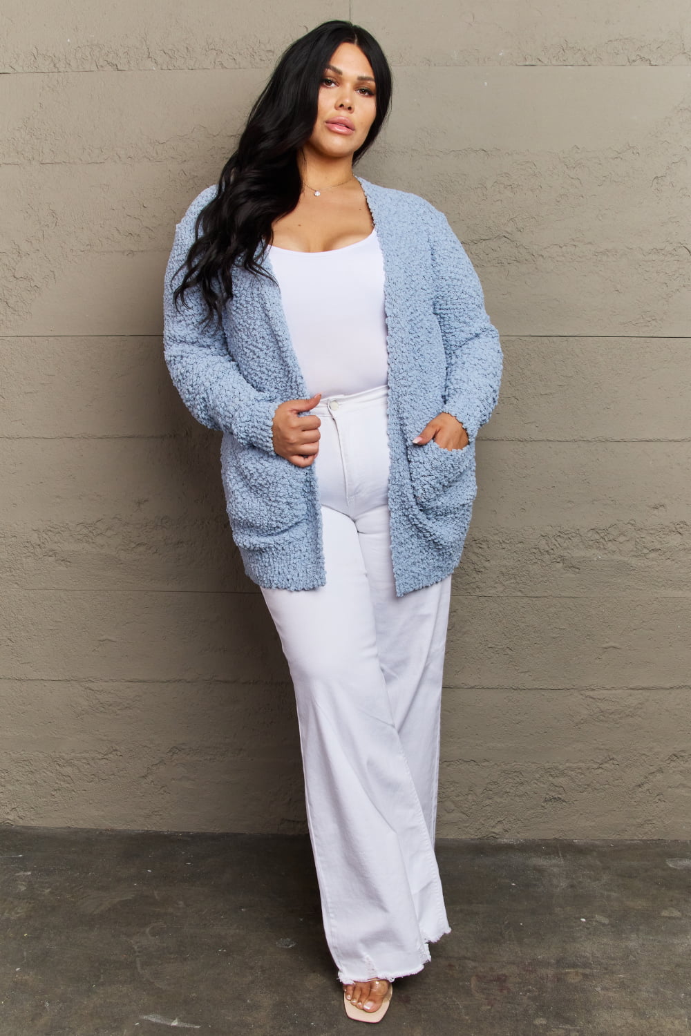 Falling For You Open Front Popcorn Cardigan - Mulberry Skies