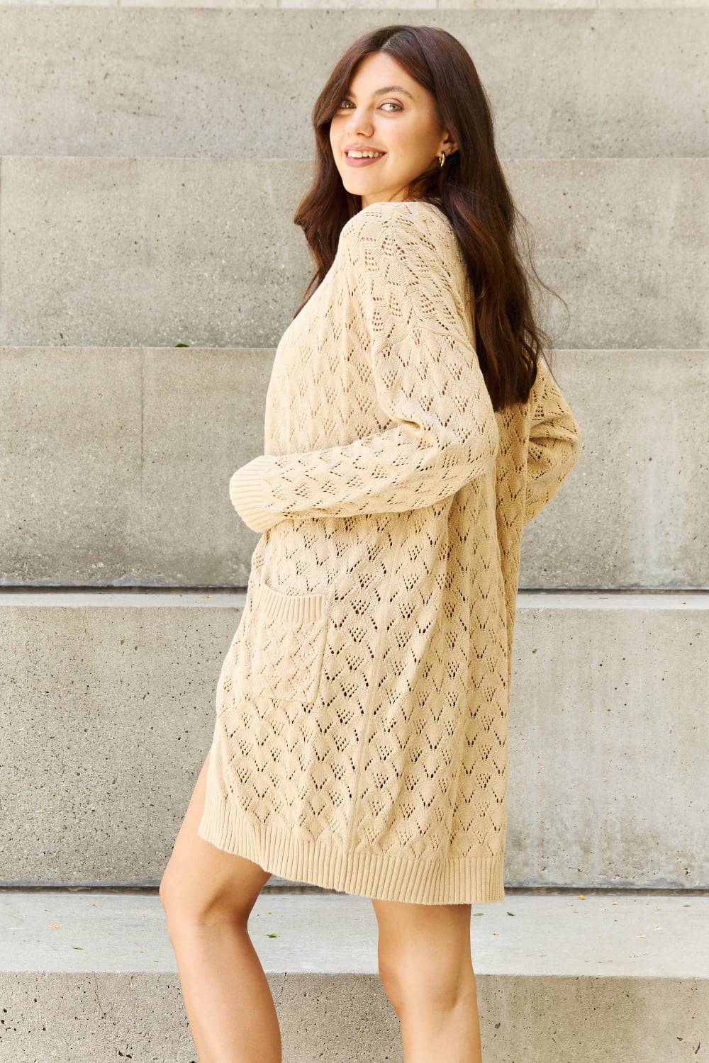 Breezy Days Full Size Open Front Sweater Cardigan - Mulberry Skies