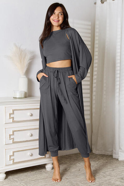 Tank, Pants, and Cardigan Set with Pockets - Mulberry Skies