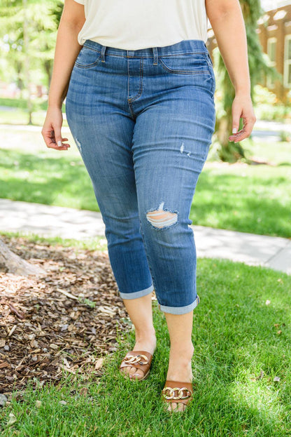 Judy Blue Nikki Mid-Rise Destroyed Boyfriend Jeggings-Mulberry Skies