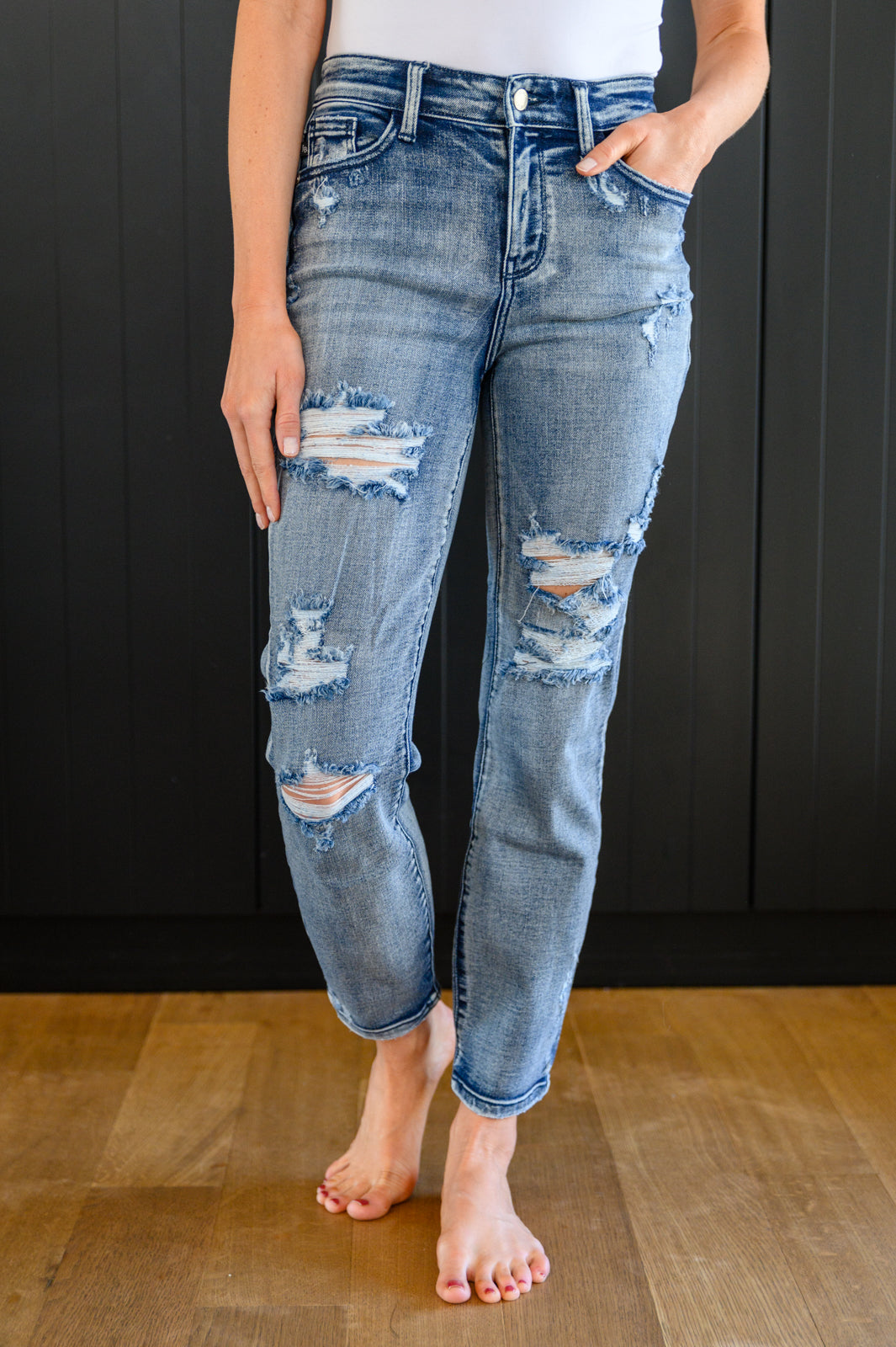 Mary Lou Hi-Rise Destroyed Boyfriend Jeans-Mulberry Skies