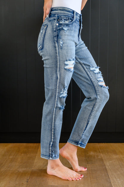 Mary Lou Hi-Rise Destroyed Boyfriend Jeans-Mulberry Skies