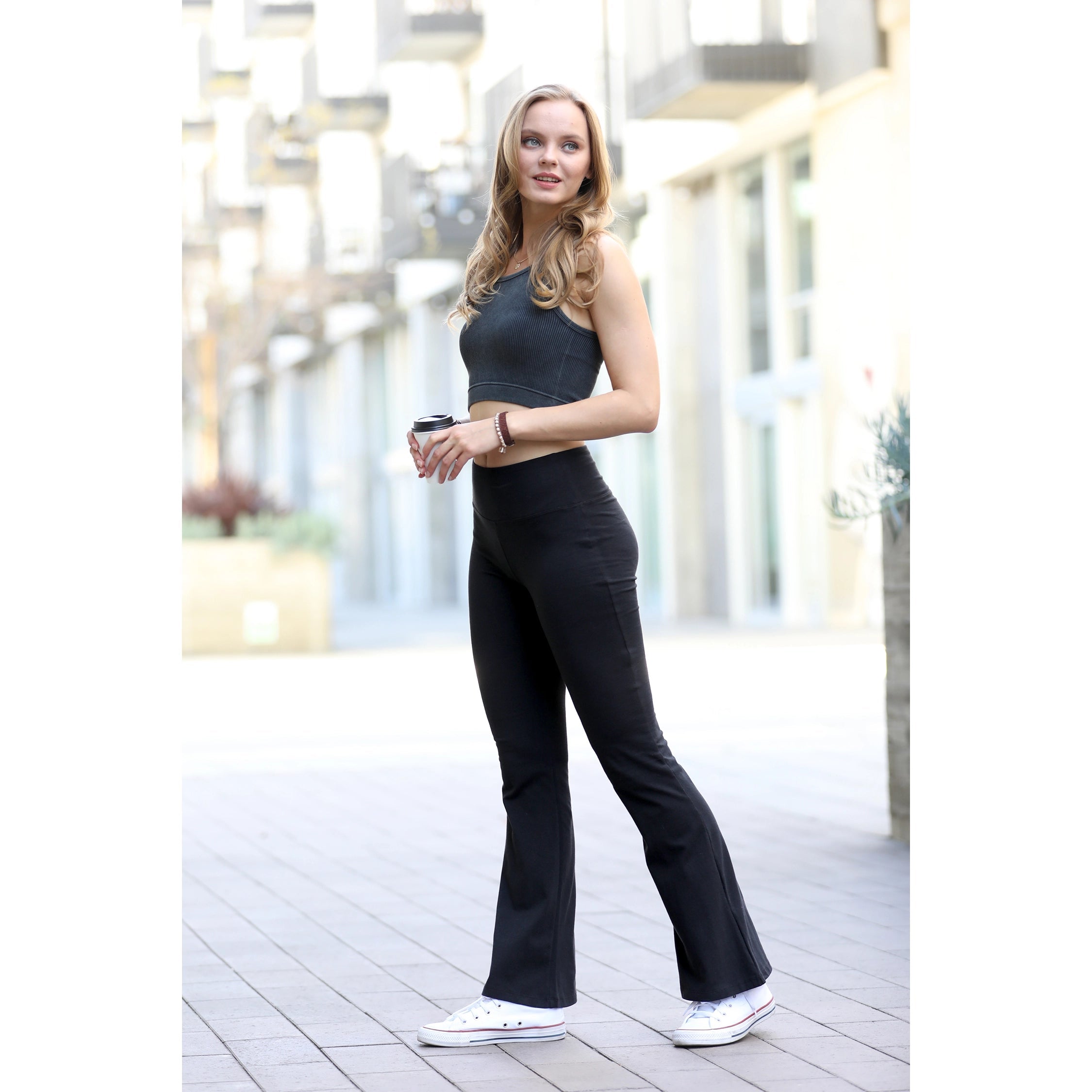 WIDE WAISTBAND YOGA FLARE PANTS-Mulberry Skies
