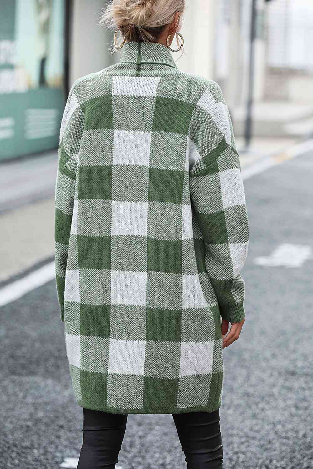 Plaid Dropped Shoulder Cardigan with Pocket - Mulberry Skies