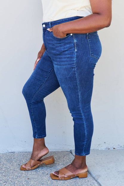 Judy Blue Marie Mid Rise Crinkle Ankle Detail Skinny Jeans - Mulberry Skies