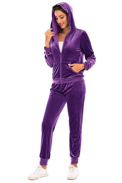 Zip-Up Hooded Jacket and Pants Set - Mulberry Skies