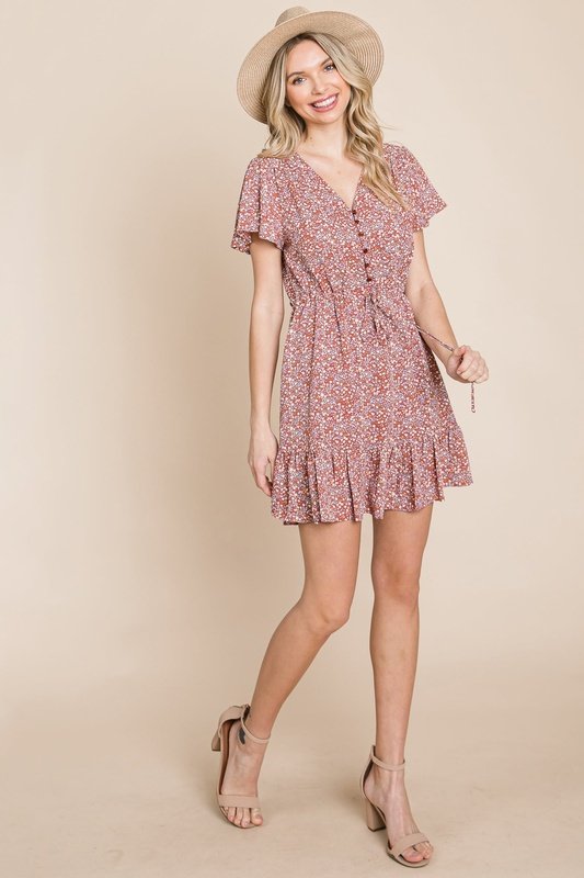 Terracotta Floral Ruffled Dress-Mulberry Skies