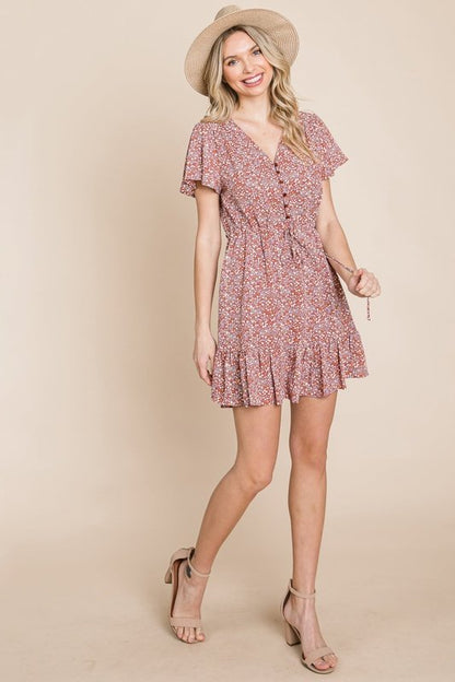 Terracotta Floral Ruffled Dress-Mulberry Skies