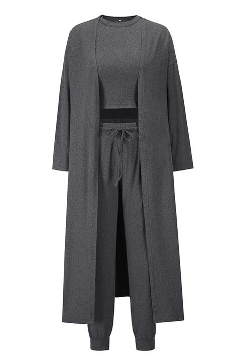 Tank, Pants, and Cardigan Set with Pockets - Mulberry Skies