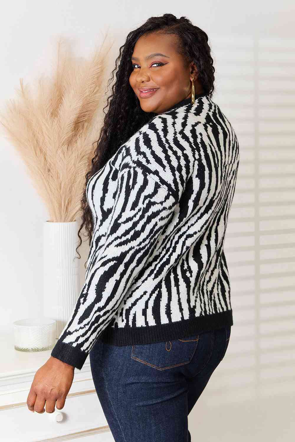 Heimish Full Size Zebra Print Sweater - Mulberry Skies