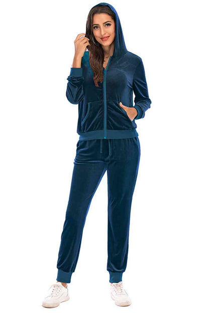 Zip-Up Hooded Jacket and Pants Set - Mulberry Skies