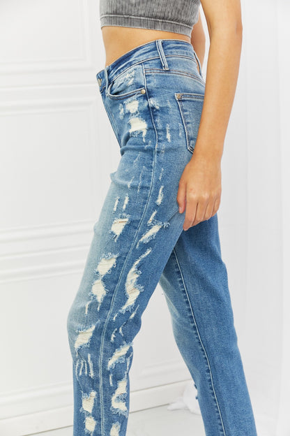 Judy Blue Laila Straight Leg Distressed Jeans - Mulberry Skies