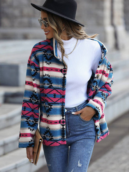 Geometric Button Down Dropped Shoulder Jacket - Mulberry Skies