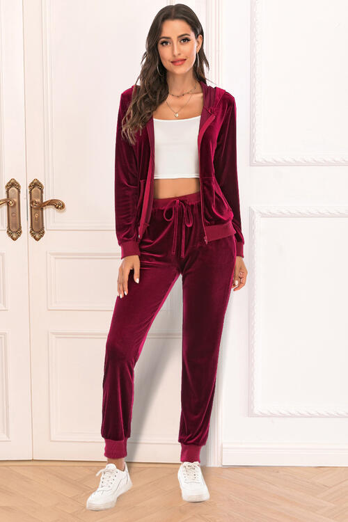 Zip-Up Hooded Jacket and Pants Set - Mulberry Skies