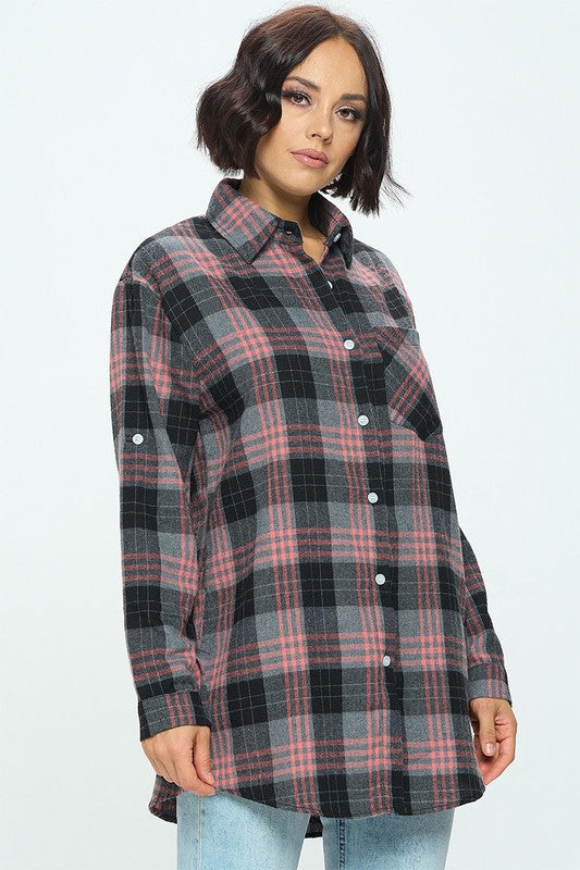 Oversized Plaid Flannel-Mulberry Skies