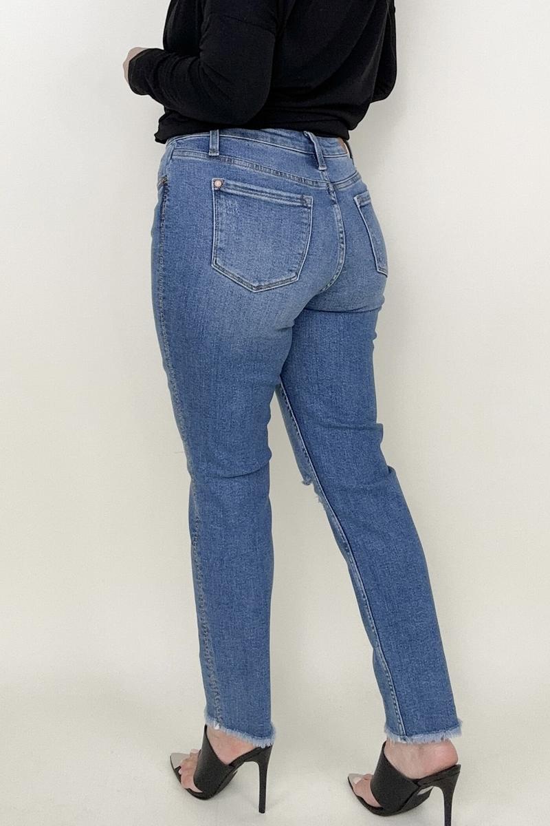 Judy Blue Embroidered Boyfriend Jeans with Side Seam Stitch - Mulberry Skies