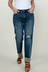 Judy Blue Mid-Rise Destroy & Single Cuff Dad Jean Straight Jeans - Mulberry Skies