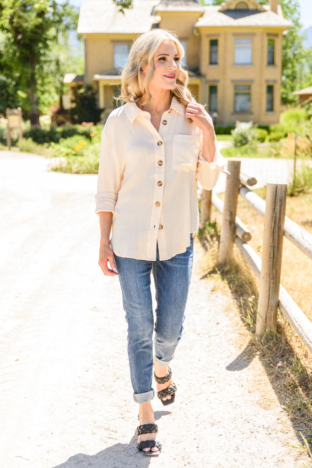 Want The Best Button Up Top-Mulberry Skies